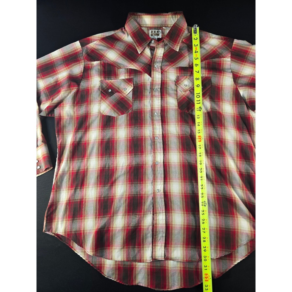 Ely Cattleman Mens XXL Red Plaid Western Pearl Snap Shirt Long Sleeve 33202909 - Picture 6 of 8